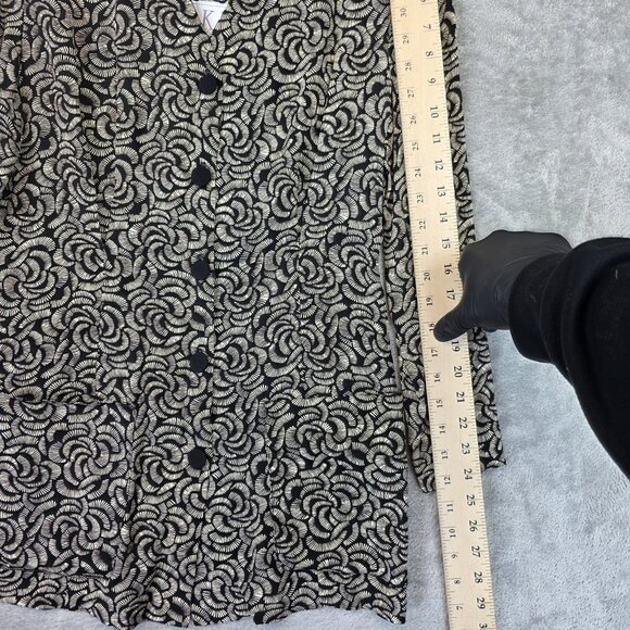 Vintage A.K.F. Blazer Jacket Womens 10 Black Floral Button Front Longline USA - Picture 7 of 10